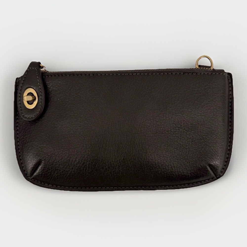 Joy Susan Black Pebbled Leather Zip Wristlet Clutch 9x5 Gold Tone Hardware
